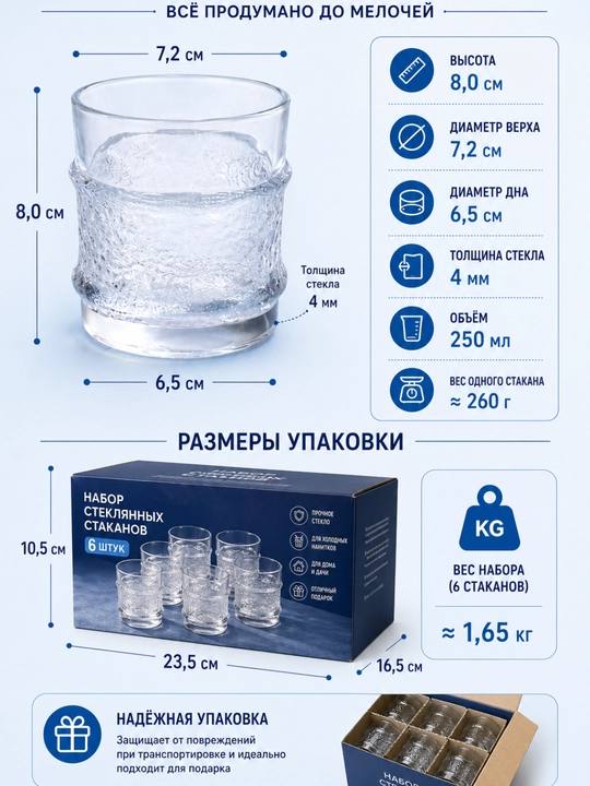 Набор стаканов из стекла, 6 шт