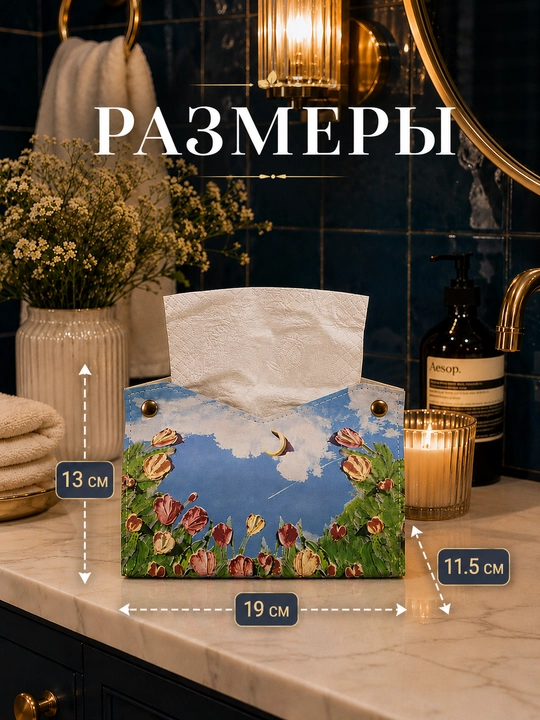 Салфетница, декоративная, настольная, с цветочным принтом