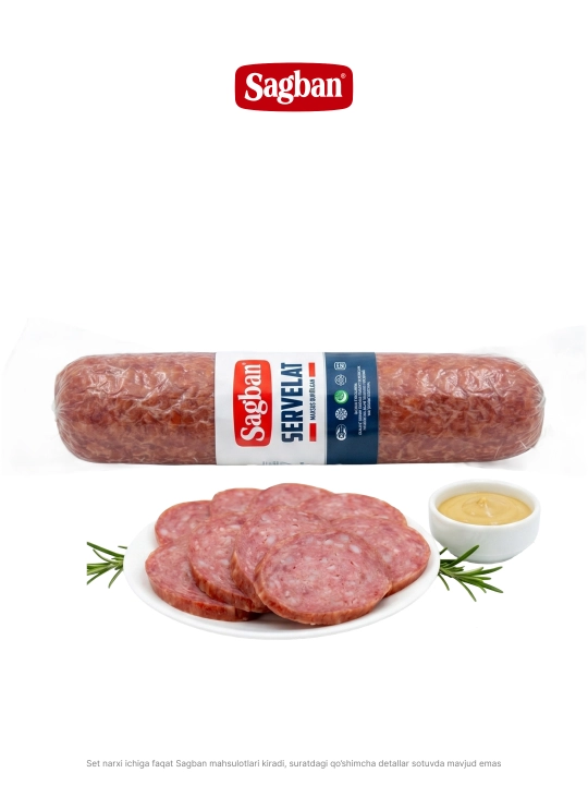 Qazi, kolbasa, servelat va pishloqli ruletli Sagban "Bayram dasturxoni" go‘sht to‘plami