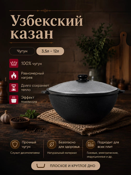 Казан чугунный с крышкой - 