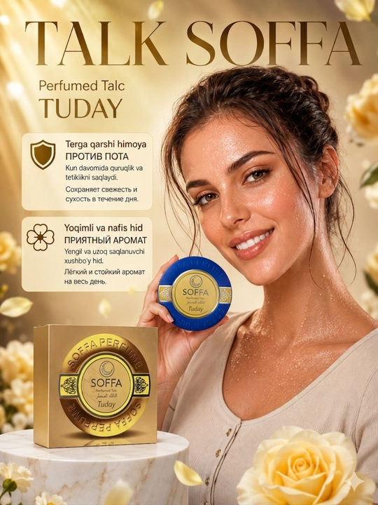 Mocallure va Soffa TALK body powder – ayollar va erkaklar uchun aromatli tana talki