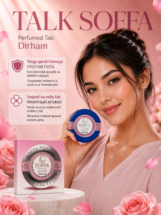 Mocallure va Soffa TALK body powder – ayollar va erkaklar uchun aromatli tana talki