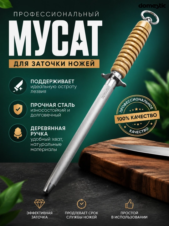 Musat pichoq charxlovchi, pichoq charxlash va to‘g‘rilash uchun asbob, oshxona aksessuar - 