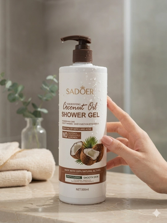 Kokos moyi qo'shilgan shampun, dush uchun gel, mayin tozalash  yoqimli ifor SADOER, 500 ml