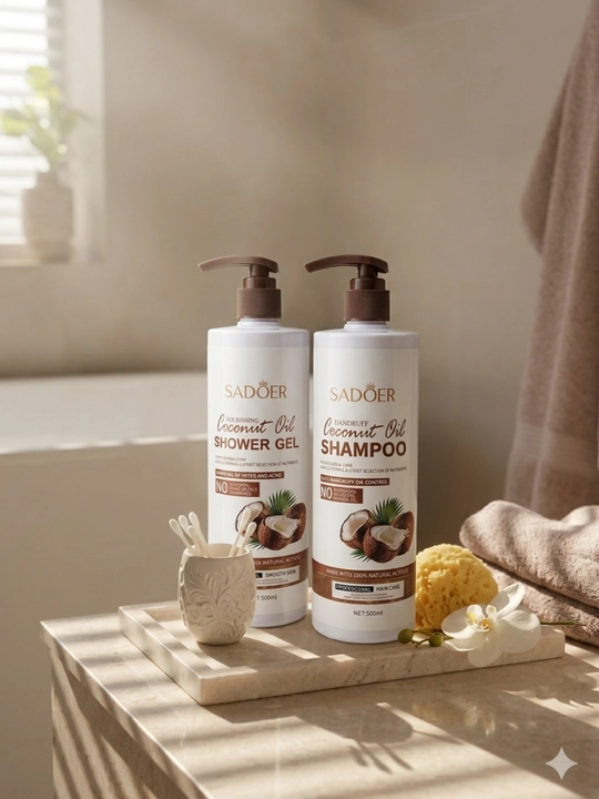 Kokos moyi qo'shilgan shampun, dush uchun gel, mayin tozalash  yoqimli ifor SADOER, 500 ml