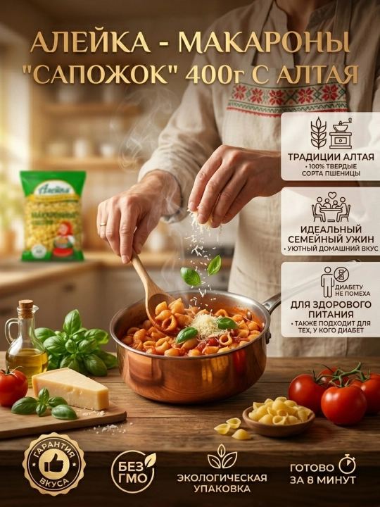 Макароны Алейка Сапожок 400 г, высший сорт, натуральный продукт для всей семьи