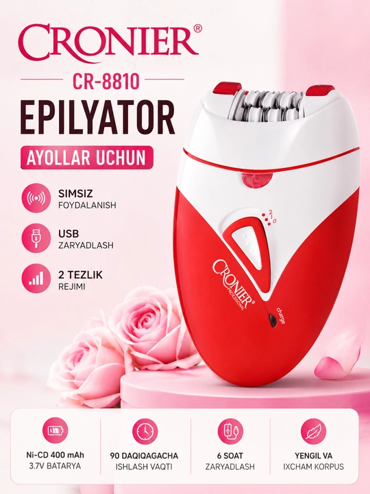 CRONIER CR-8810 Эпилятор для женщин, беспроводной прибор для удаления волос, USB зарядка - 