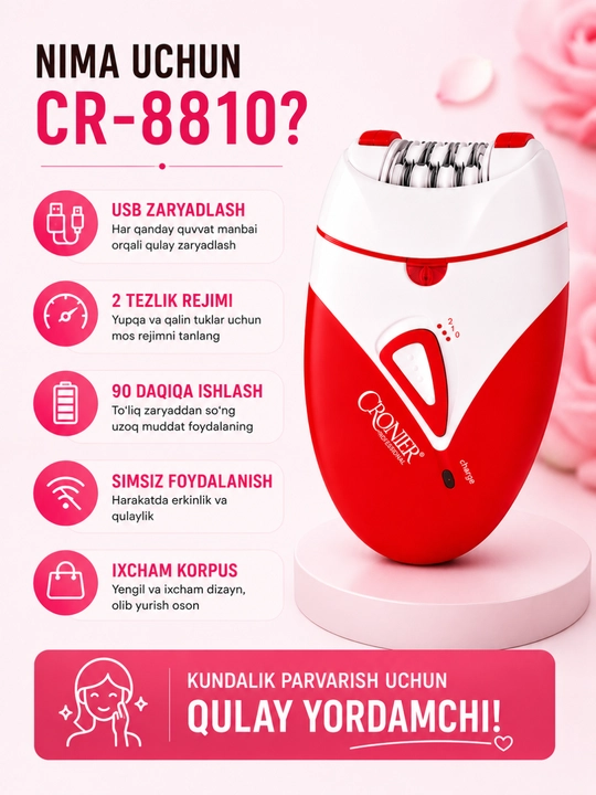 CRONIER CR-8810 Эпилятор для женщин, беспроводной прибор для удаления волос, USB зарядка