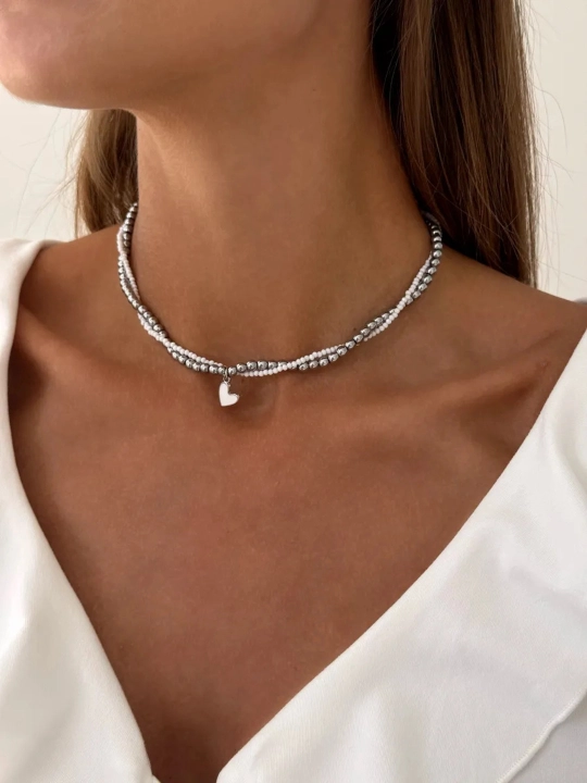Elegant 4 tasi 1 da choker, ayollar nozik yurak zanjir taqinchoqlari, ayollar marjonlari