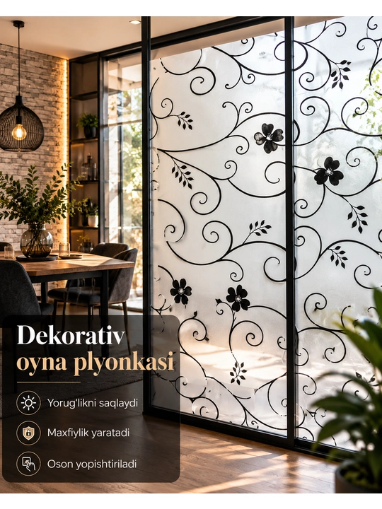 Deraza va oynalar uchun o‘z-o‘zidan yopishadigan naqshli dekorativ plyonka