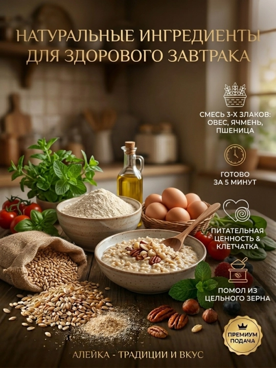 Хлопья Алейка «3 злака» (овес, ячмень, пшеница), натуральные, 400 г