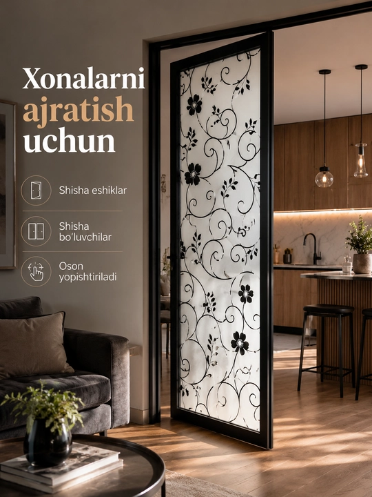 Deraza va oynalar uchun o‘z-o‘zidan yopishadigan naqshli dekorativ plyonka