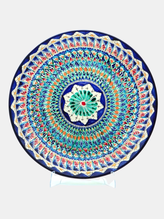 Ляган круглый керамический, 42 см, ручная работа, Риштан, блюдо для подачи