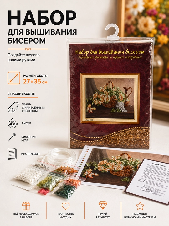 Набор для вышивания бисером, 27×35 см • 3D - 