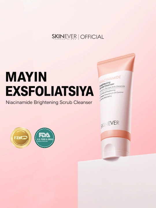 Yuvinish uchun SKINEVER niatsinamidli tozalovchi va tiniqlashtiruvchi skrab-gel, 80 ml
