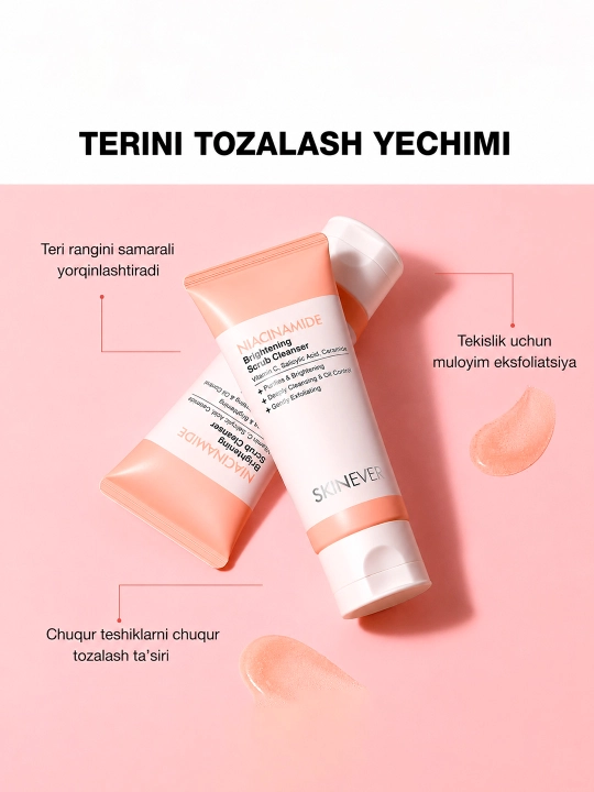 Yuvinish uchun SKINEVER niatsinamidli tozalovchi va tiniqlashtiruvchi skrab-gel, 80 ml