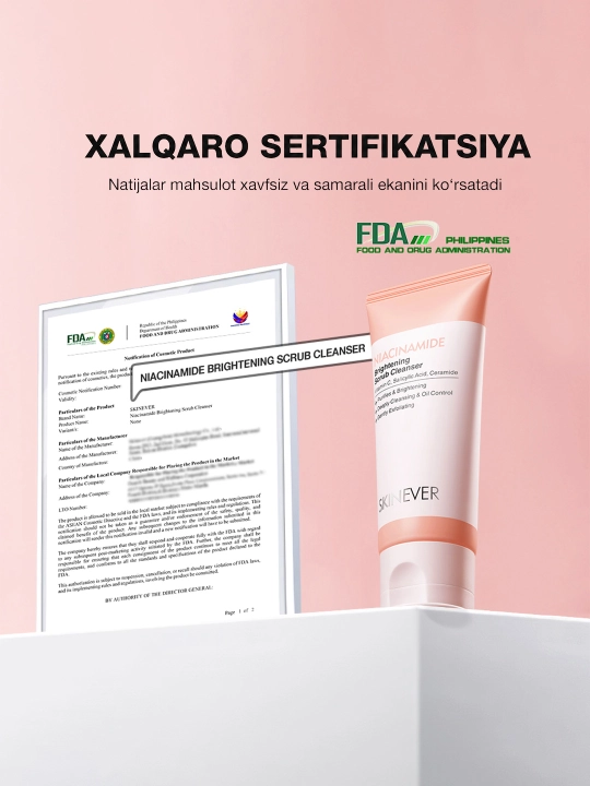 Yuvinish uchun SKINEVER niatsinamidli tozalovchi va tiniqlashtiruvchi skrab-gel, 80 ml