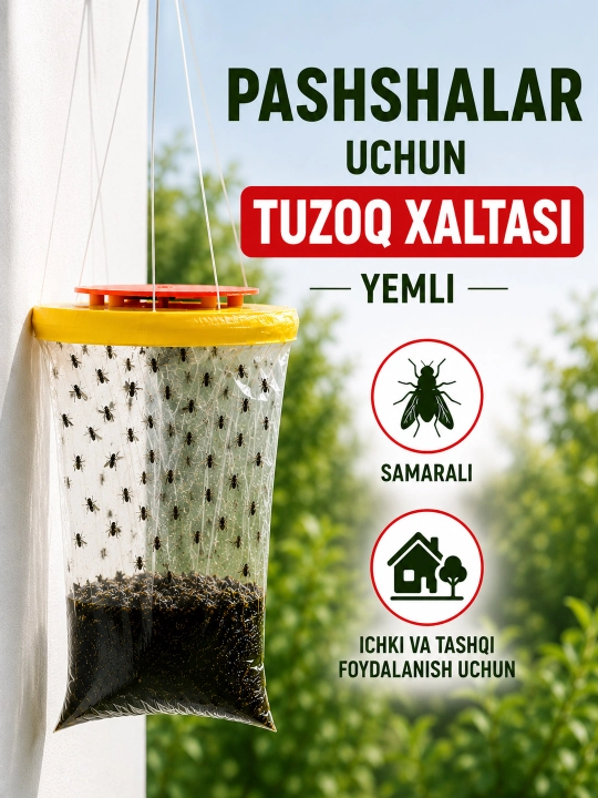 Uy va ko‘cha uchun pashsha va mayda hasharotlar uchun xo‘rakli qop-tuzoq - 