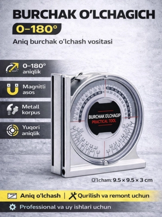 Burchak o‘lchagich (angle finder) 0–180°, Universal uglomer - 