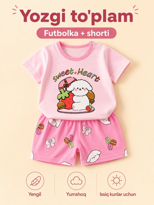 Bolalar yozgi to‘plami futbolka va shortik chaqaloqlar uchun