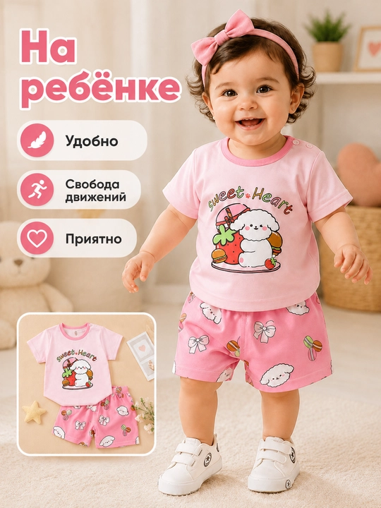 Bolalar yozgi to‘plami futbolka va shortik chaqaloqlar uchun