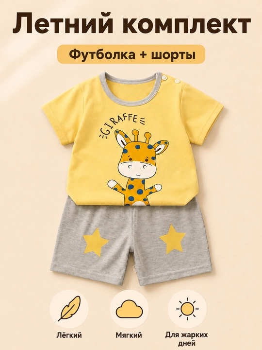 Bolalar yozgi to‘plami futbolka va shortik chaqaloqlar uchun