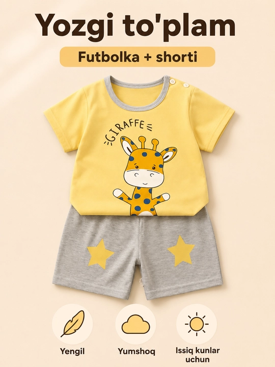 Bolalar yozgi to‘plami futbolka va shortik chaqaloqlar uchun