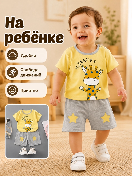Bolalar yozgi to‘plami futbolka va shortik chaqaloqlar uchun