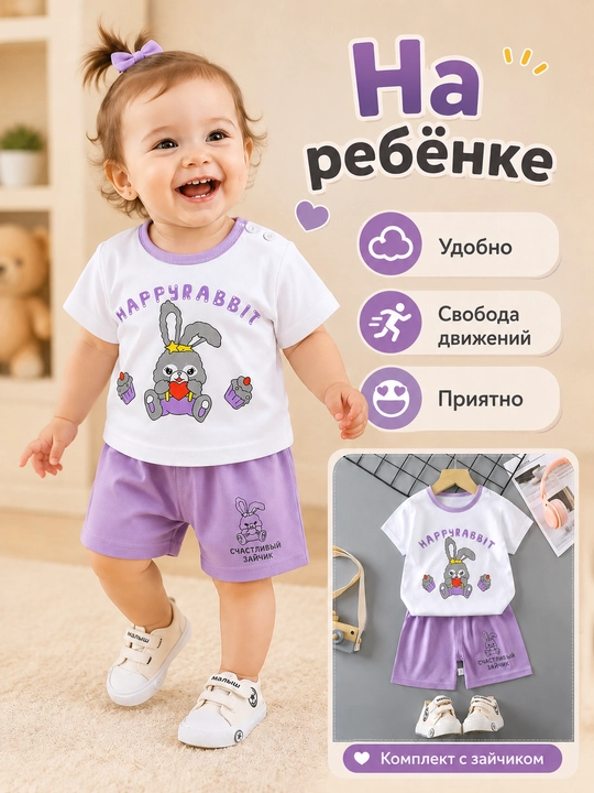 Bolalar yozgi to‘plami futbolka va shortik chaqaloqlar uchun