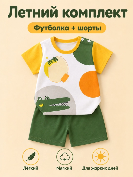 Bolalar yozgi to‘plami futbolka va shortik chaqaloqlar uchun