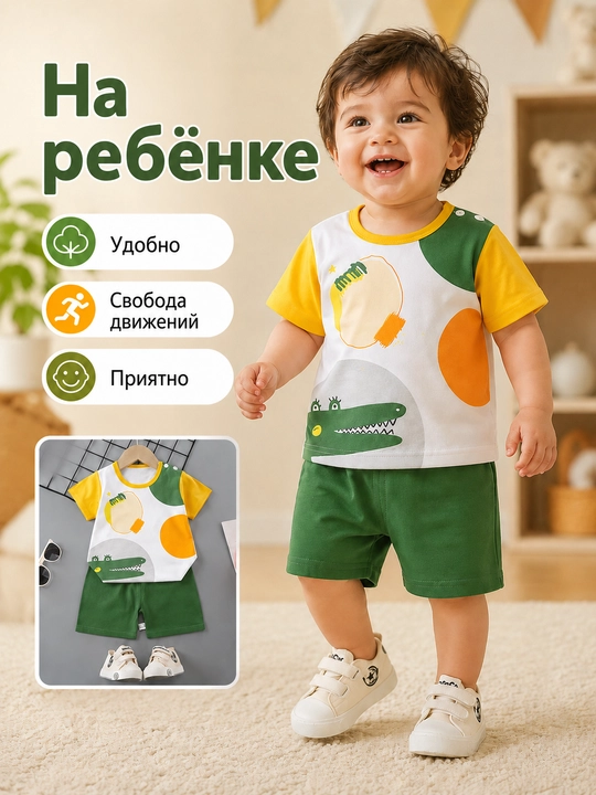 Bolalar yozgi to‘plami futbolka va shortik chaqaloqlar uchun