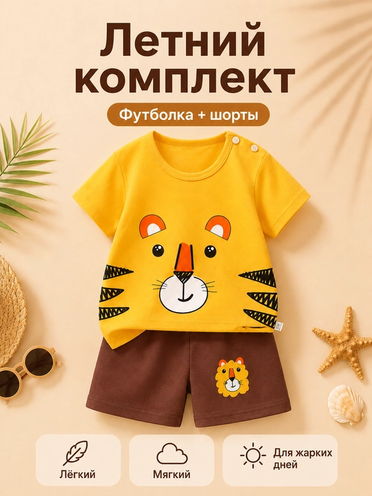 Bolalar yozgi to‘plami futbolka va shortik chaqaloqlar uchun