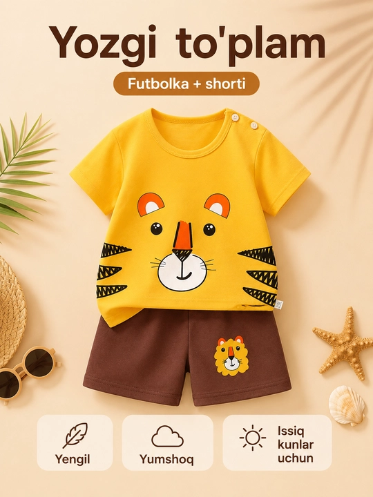 Bolalar yozgi to‘plami futbolka va shortik chaqaloqlar uchun