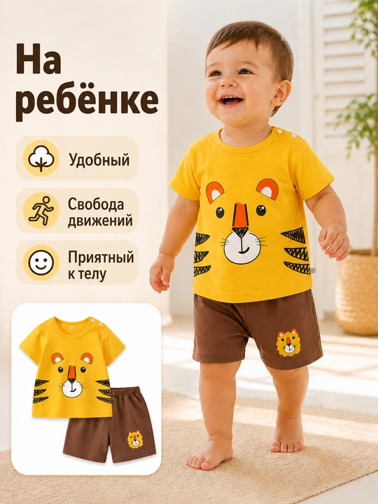 Bolalar yozgi to‘plami futbolka va shortik chaqaloqlar uchun