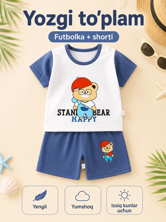 Bolalar yozgi to‘plami futbolka va shortik chaqaloqlar uchun