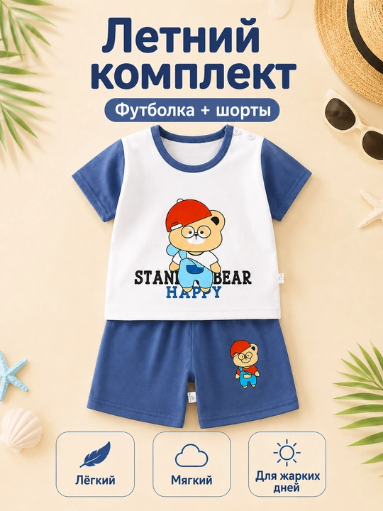 Bolalar yozgi to‘plami futbolka va shortik chaqaloqlar uchun