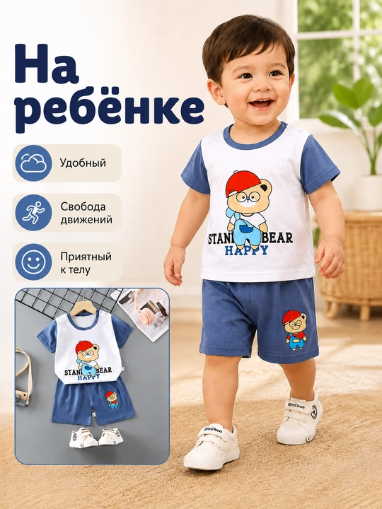 Bolalar yozgi to‘plami futbolka va shortik chaqaloqlar uchun