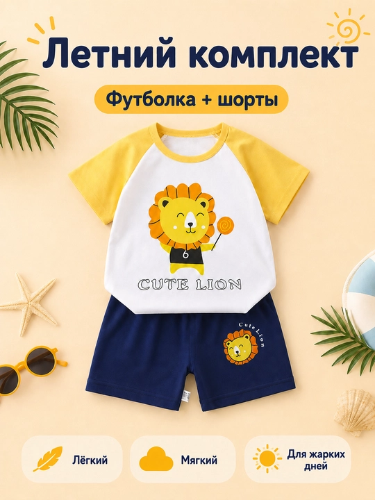 Bolalar yozgi to‘plami futbolka va shortik chaqaloqlar uchun