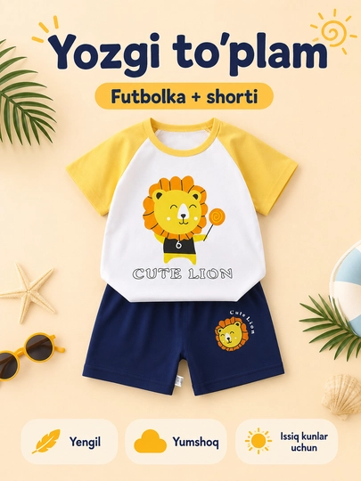Bolalar yozgi to‘plami futbolka va shortik chaqaloqlar uchun