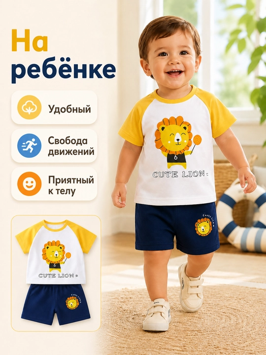 Bolalar yozgi to‘plami futbolka va shortik chaqaloqlar uchun