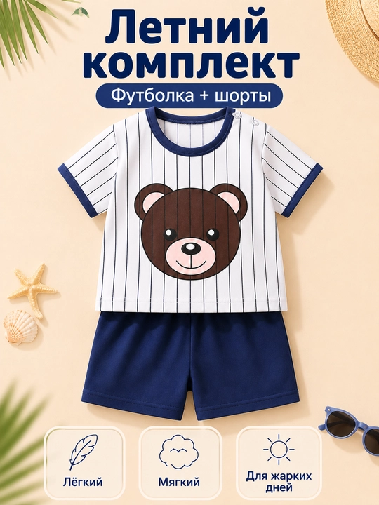 Bolalar yozgi to‘plami futbolka va shortik chaqaloqlar uchun