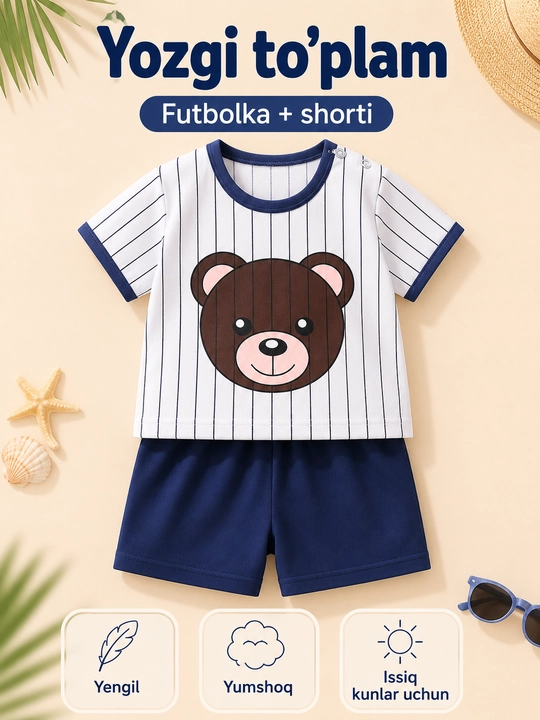 Bolalar yozgi to‘plami futbolka va shortik chaqaloqlar uchun