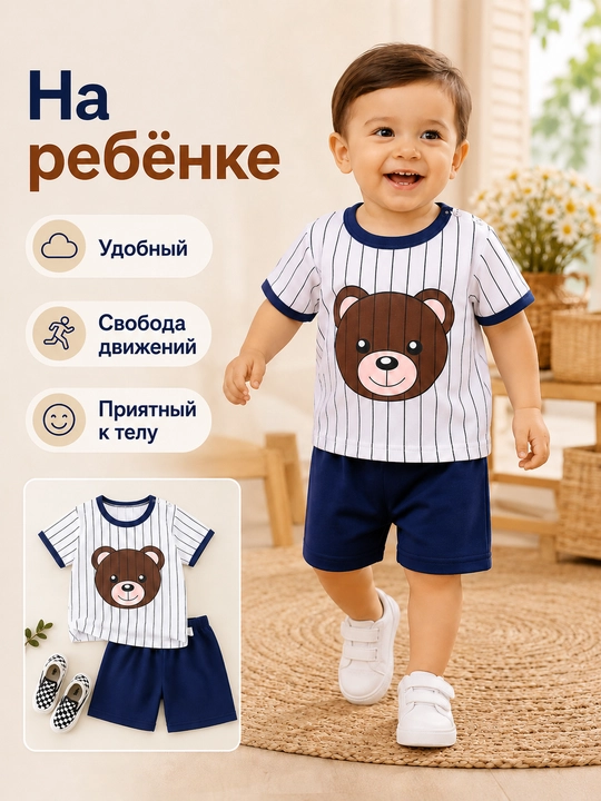 Bolalar yozgi to‘plami futbolka va shortik chaqaloqlar uchun