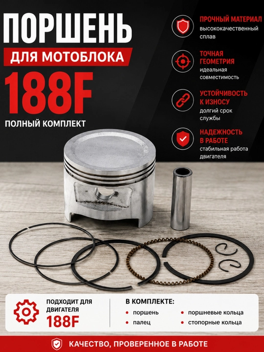 Поршневой комплект для мотоблока 188F – надёжное решение для восстановления двигателя - 