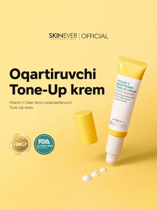SKINEVER yuz uchun kunduzgi tone-up kremi: 5X Vitamin C + Niasinamid, SPF 30 PA+++, 30g - 
