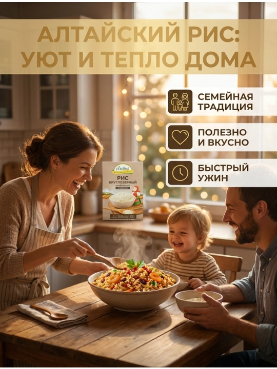 Aleyka tabiiy yumaloq donli silliqlangan guruchi, porsiyali paketlarda, 400 g