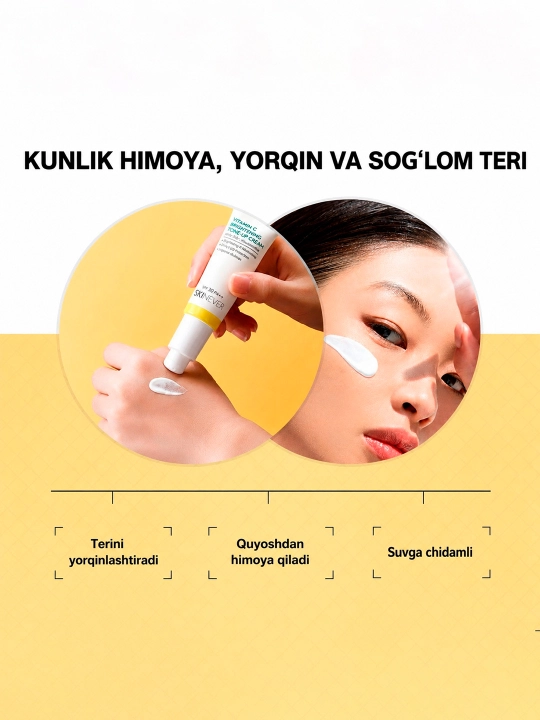 SKINEVER yuz uchun kunduzgi tone-up kremi: 5X Vitamin C + Niasinamid, SPF 30 PA+++, 30g