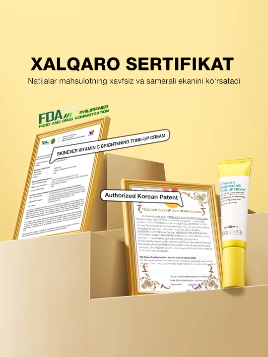 SKINEVER yuz uchun kunduzgi tone-up kremi: 5X Vitamin C + Niasinamid, SPF 30 PA+++, 30g