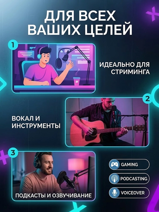Микрофон с ручкой и кронштейном, для репортажей, стримов и видеоблогов