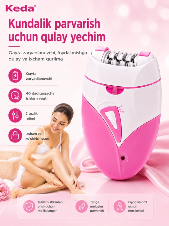 Epilyator Keda KD-189A, Ayollar uchun Elektr Epilyator, Rechargeable Lady Shaver